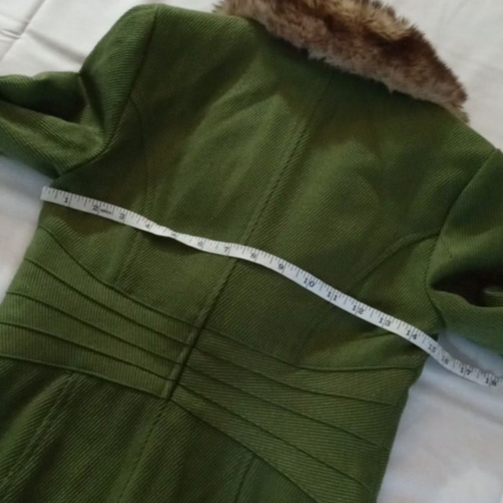 Green Corduroy Coat with Faux Fur Collar - Picture 12 of 15